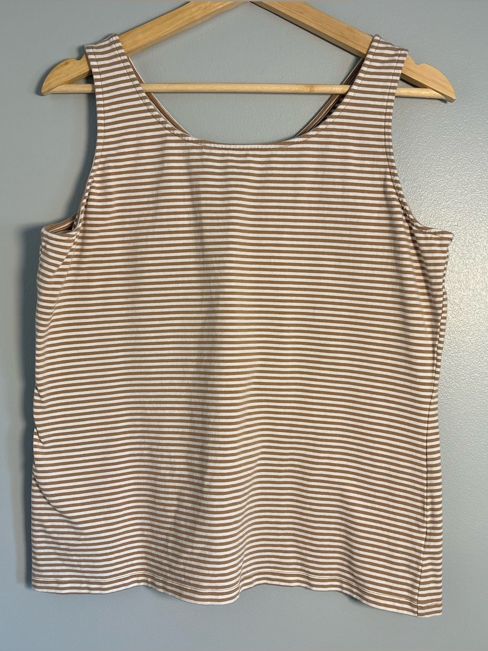 Talbots Two-Way Reversible Striped Bateau Neck Tank Top Taupe White size Large